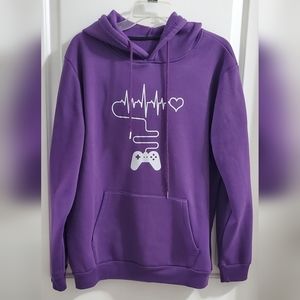 Men's Casual Gamepad and Heart Graphic Print Hoodie, Drawstring Comfortable